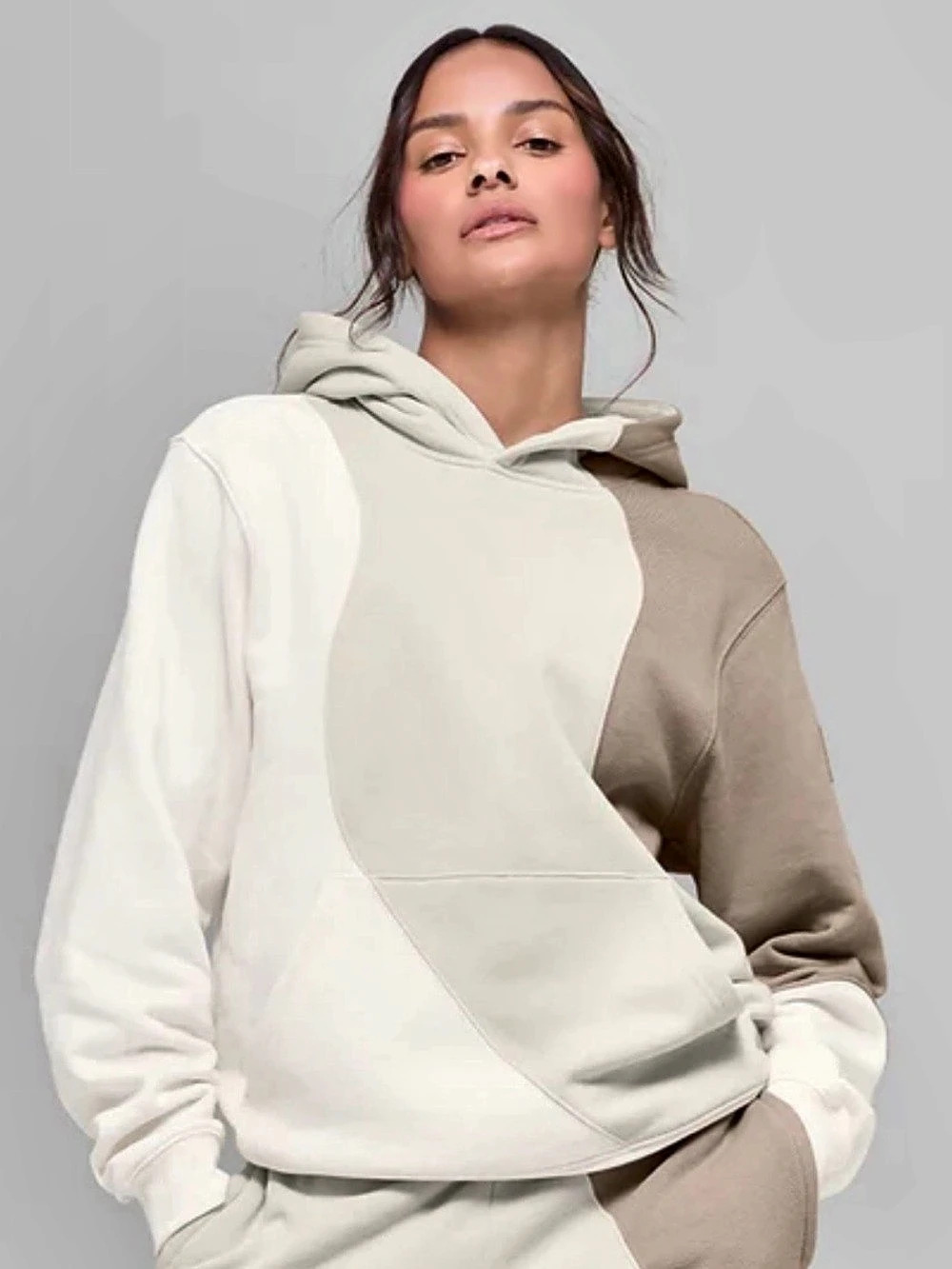Alo Yoga Make Waves Hoodie Color Block White & Tan Small
